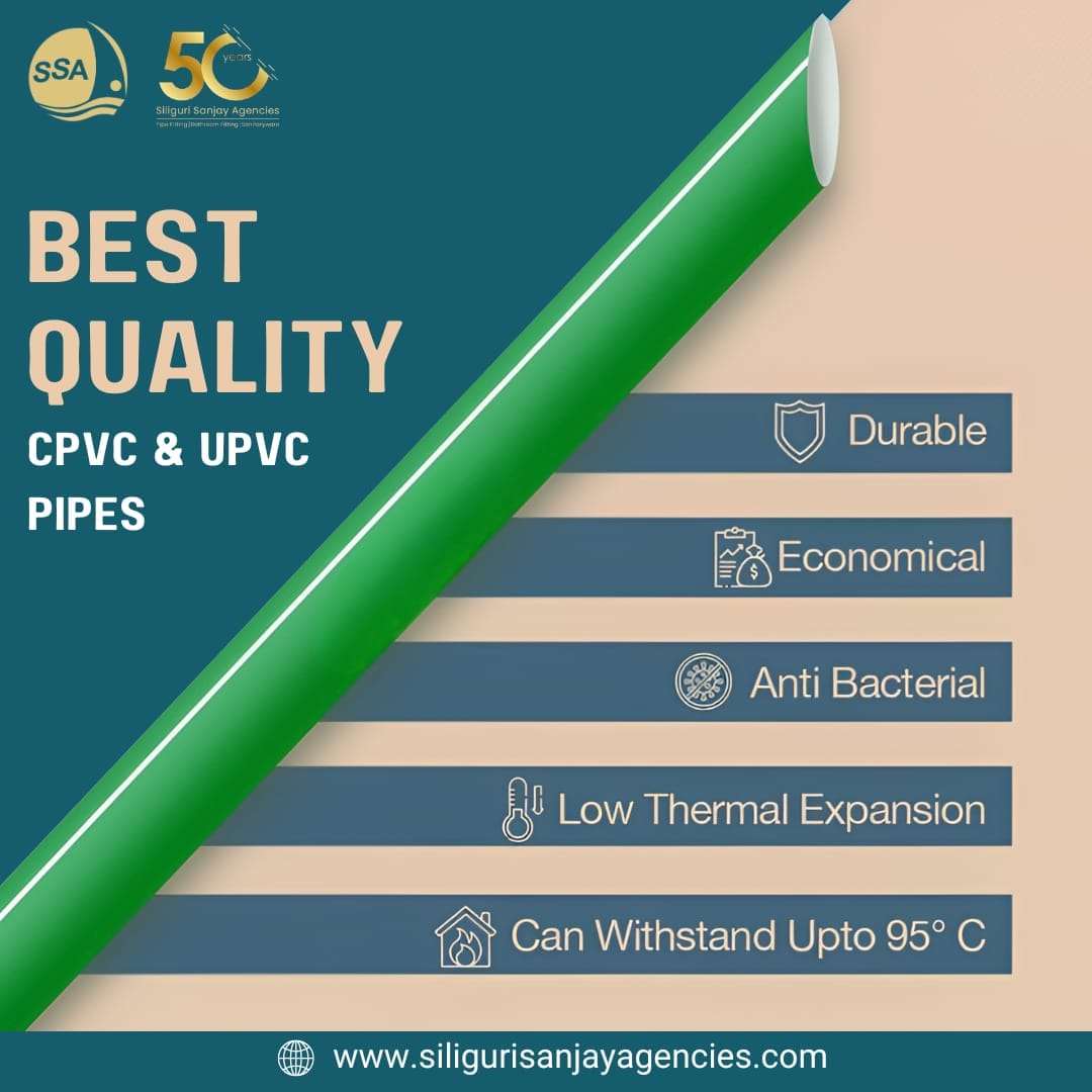 Best CPVC & UPVC Pipes – Siliguri Sanjay Agencies PVC pipe and wholesaler in Siliguri offering high-quality CPVC and UPVC pipes with benefits like durability, economical pricing, antibacterial protection, and heat resistance.</p>
<p>